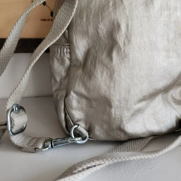 Kipling Mini Convertible Backpack Crossbody Silver Grey Metallic charm - Picture 8 of 15